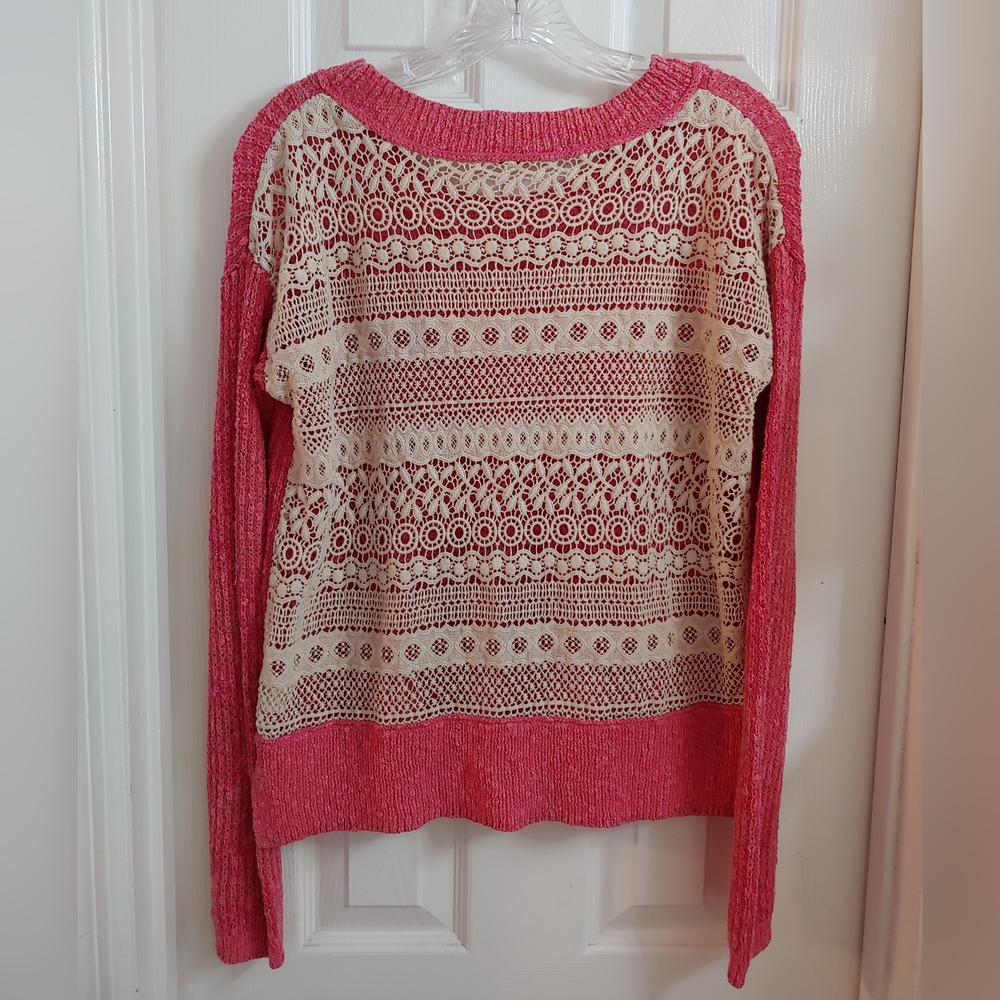 Free People Sweet Jane Crochet Back Sweater Top, Oversized XS